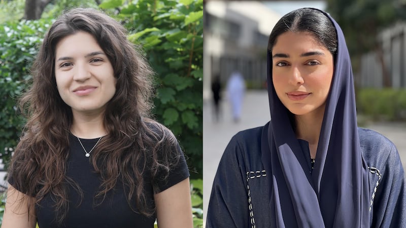 Two New York University Abu Dhabi students, Monika Mitova (left) and Sara Alnajjar (right) have been selected as the 2023 Rhodes Scholars. Photo: Rhodes Trust