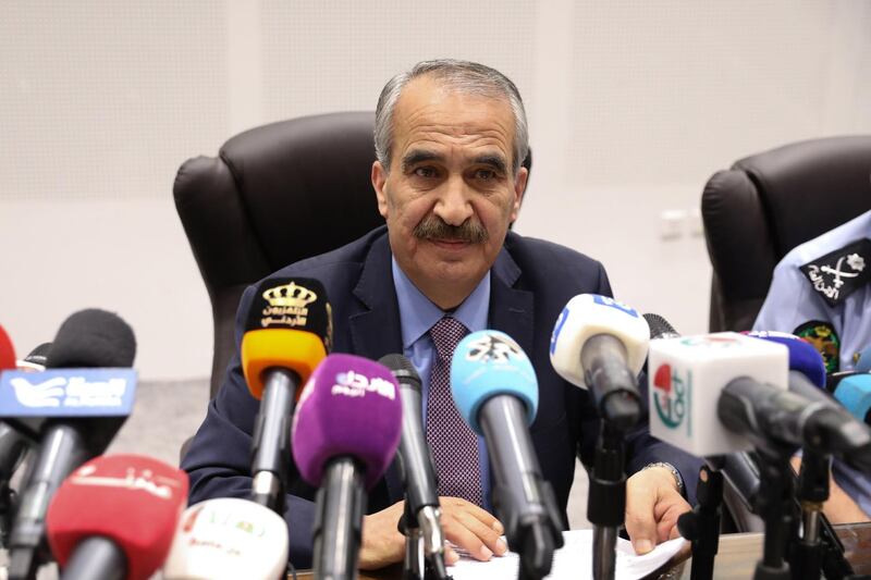 epa06947661 Jordan Interior Minister Samir Mubaidin looks on during a press conference at the General directorate of Gendarmerie, in Amman, Jordan, 13 August 2018. The joint press conference was held after the police operation that took place the 11 August at night in Salt.  EPA-EFE/ANDRE PAIN