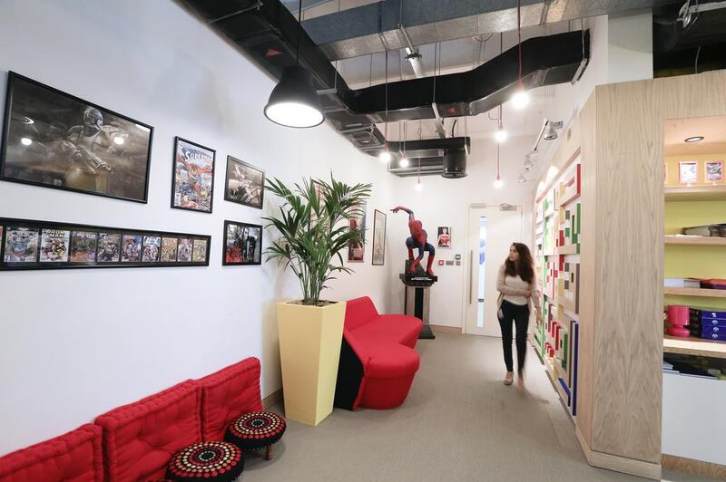 A corridor is decorated with a comic book theme at the Google office in Dubai Media City. Sarah Dea / The National