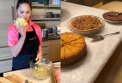 Chrissy Teigen shared a look at her indulgent Thanksgiving day menu. Chrissy Teigen / Instagram