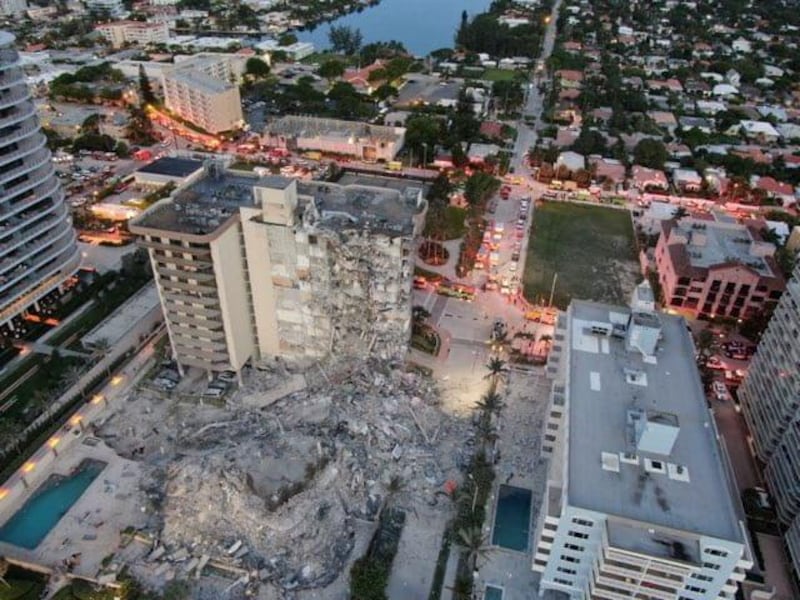 A building that partially collapsed is seen in Miami Beach, Florida, U.S., June 24, 2021. Miami-Dade Fire Rescue/Handout via REUTERS  THIS IMAGE HAS BEEN SUPPLIED BY A THIRD PARTY.