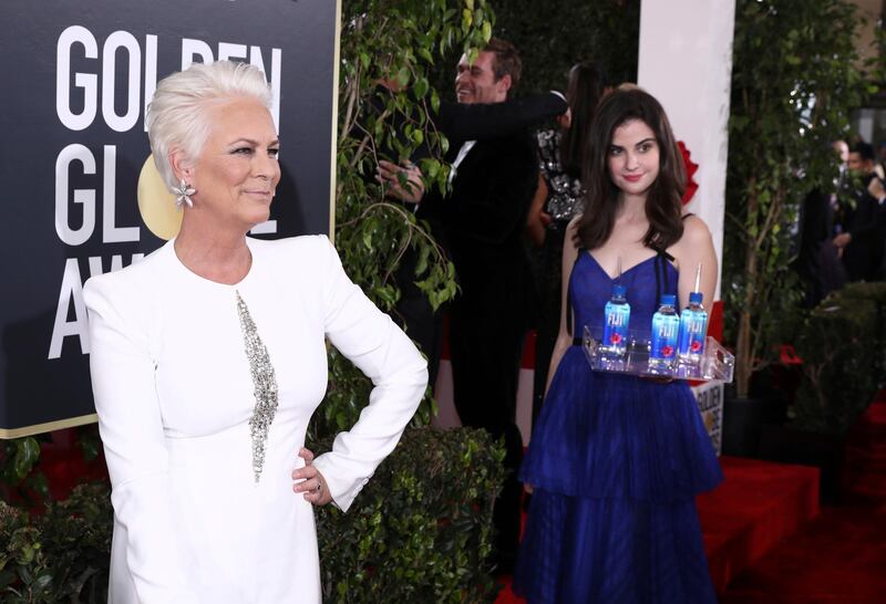 IMAGE DISTRIBUTED FOR FIJI WATER - Jamie Lee Curtis at the 76th annual Golden GlobeÂ® Awards with FIJI Water on Sunday, Jan. 6, 2019 in Beverly Hills, Calif. (Photo by Matt Sayles/Invision for FIJI Water/AP Images)