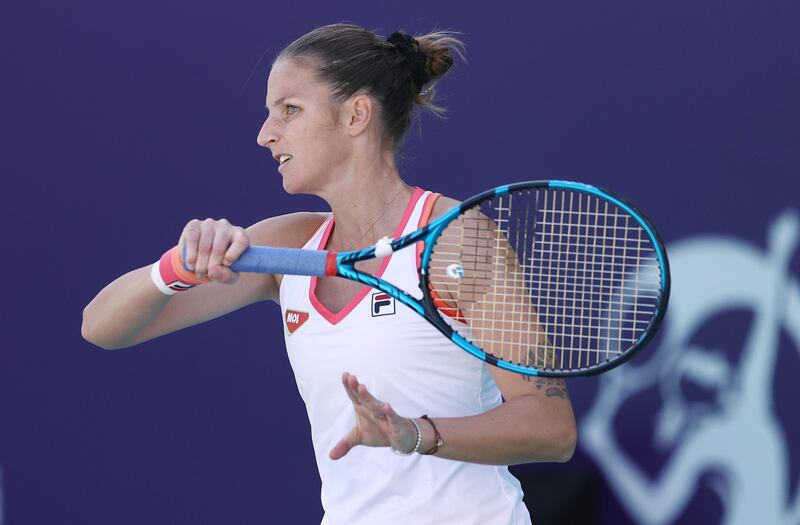 Karolina Pliskova of Czech Republic in action against Anastasia Gasanova of Russia during on Day 4 of the Abu Dhabi WTA Women's Tennis Open at Zayed Sports City. Gasanova won the match 6-2, 6-4. Getty Images