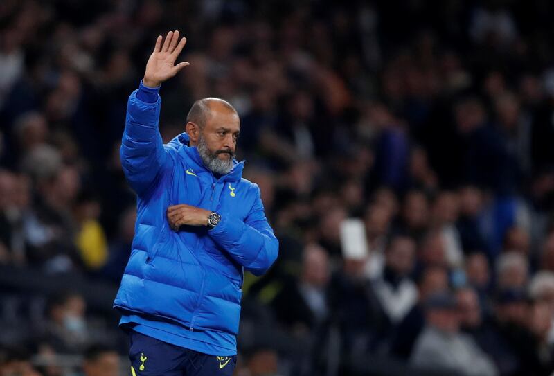 Tottenham Hotspur manager Nuno Espirito Santo waves to fans following the Europa Conference League play-off second leg against Pacos de Ferreira on August 26, 2021. Reuters