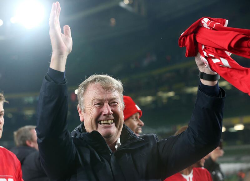 Denmark's coach Age Hareide celebrates. AFP