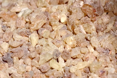 "Frankincense, tree resin, food background"