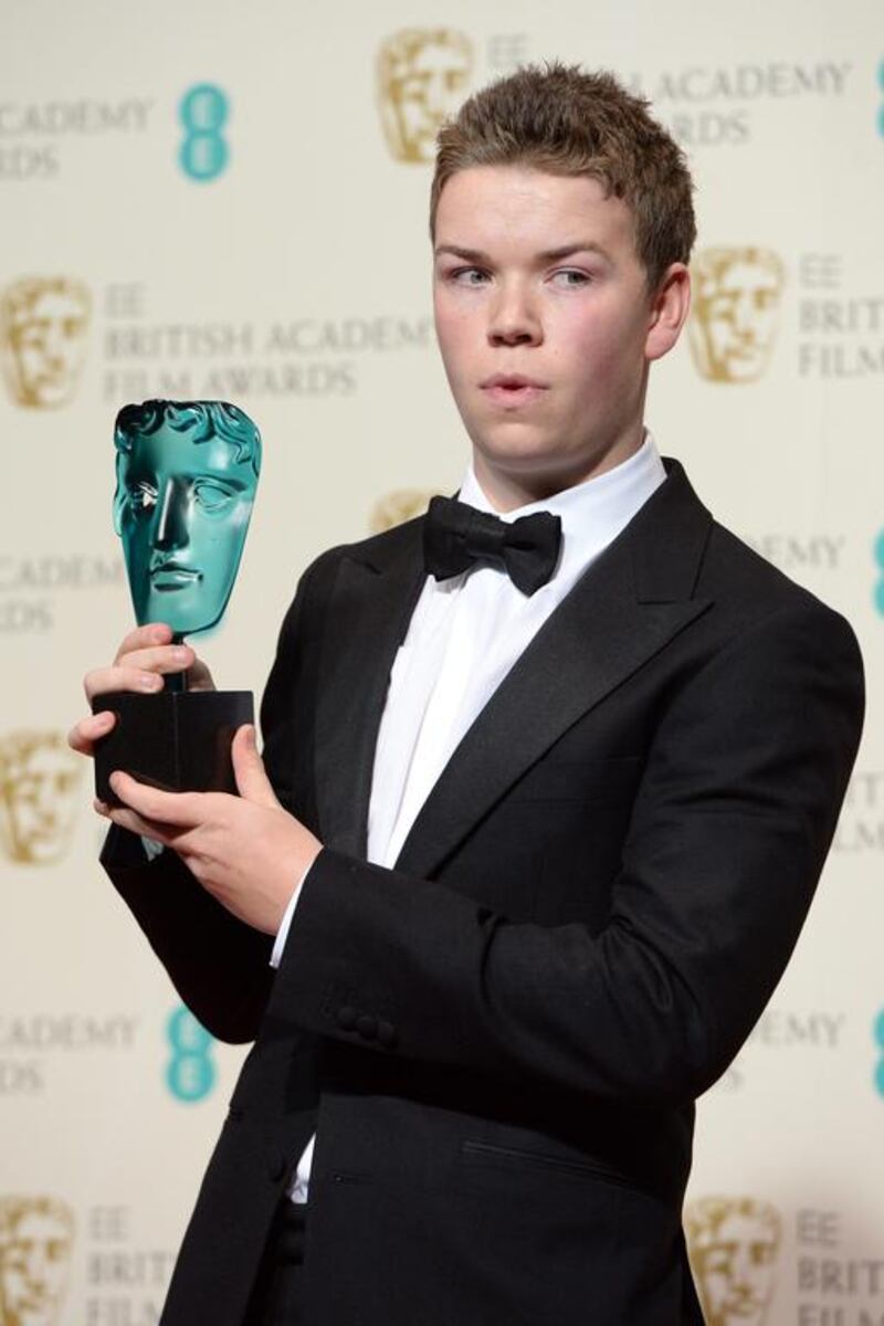 Will Poulter poses in the press room after winning the EE Rising Star award. Andy Rain / EPA