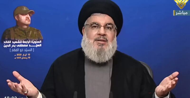 Beyond proscribing Israel, Hassan Nasrallah used his speech to decry the Beirut blast judge as 'politicised'. EPA