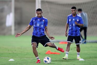 Ali Salmeen of the UAE takes part in training before the World Cup qualifier against Lebanon at Zabeel Stadium in Dubai.