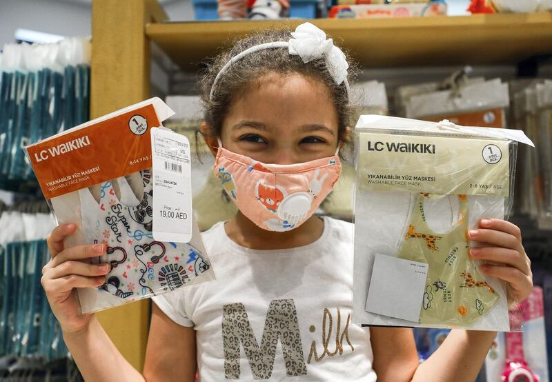 Abu Dhabi, United Arab Emirates, August 23, 2020.   
Patricia-6 with her newly purchased face masks  at the LC Waikiki shop in Al Wahda Mall, Abu Dhabi.
Victor Besa /The National
Section:  NA
Reporter: