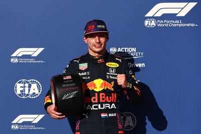 Max Verstappen of Red Bull celebrates taking pole position. Getty
