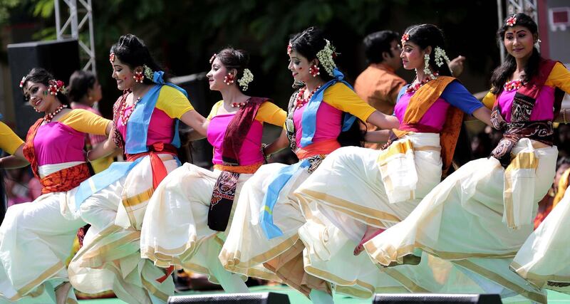 Indian students perform a dance to a Tagore song.