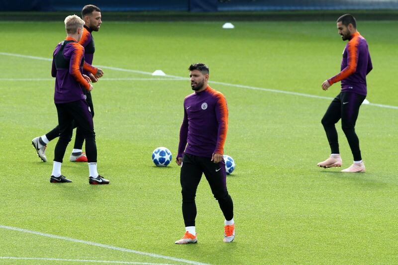 Aguero looks on during a training session. Getty Images