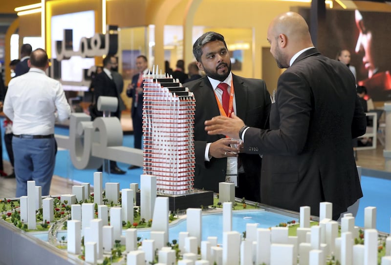 Dubai, United Arab Emirates - October 02, 2018: People at the Millennium Binghatti Residences project at Cityscape Global 2018. Tuesday, October 2nd, 2018 at World Trade Centre, Dubai. Chris Whiteoak / The National