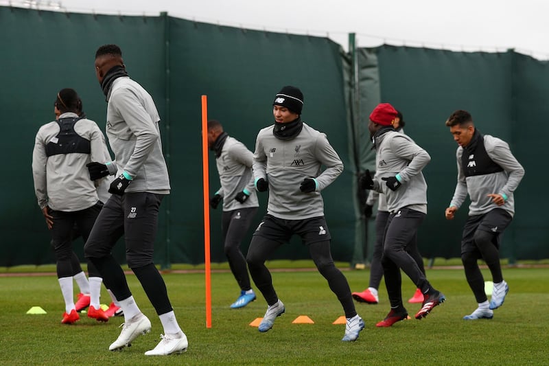 Liverpool players during training. Getty
