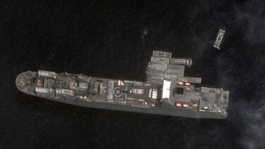 Close view of USNS Roy P. Benavidez and floating dock sections off the Gaza coast, April 26. Reuters