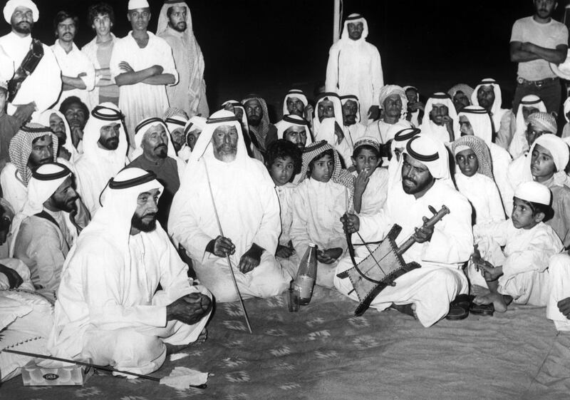 Sheikh Zayed Bin Sultan Al Nahyan meeting citizens in Ghayathi, 1976 
National Archives images supplied by the Ministry of Presidential Affairs to mark the 50th anniverary of Sheikh Zayed Bin Sultan Al Nahyan becaming the Ruler of Abu Dhabi. *** Local Caption ***  36.jpg