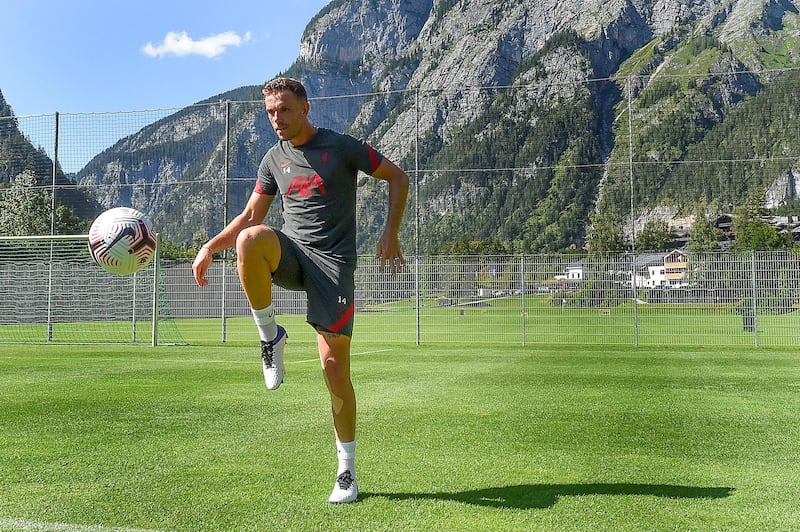 SALZBURG, AUSTRIA - AUGUST 16: (THE SUN OUT. THE SUN ON SUNDAY OUT) Jordan Henderson captain of Liverpool during a training session on August 16, 2020 in Salzburg, Austria. (Photo by John Powell/Liverpool FC via Getty Images)