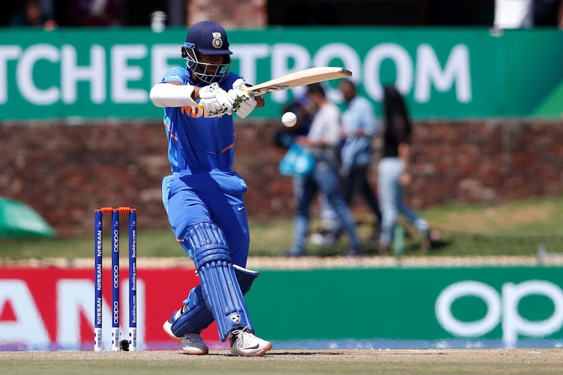 India's Yashasvi Jaiswal plays a shot during the ICC Under-19 World Cup cricket finals between India and Bangladesh at the Senwes Park, in Potchefstroom, on February 9, 2020. (Photo by MICHELE SPATARI / AFP)