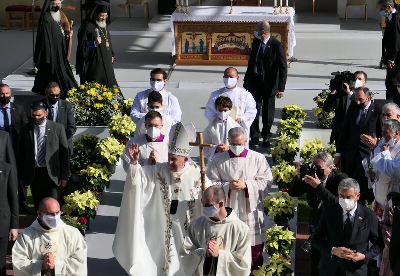 Pope Francis greets faithful at the GSP Stadium in Nicosia, Cyprus, where he is on the second day of his trip to the island.