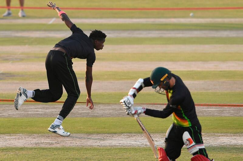 Zimbabwe's Blessing Muzarabani, left, during training. AFP