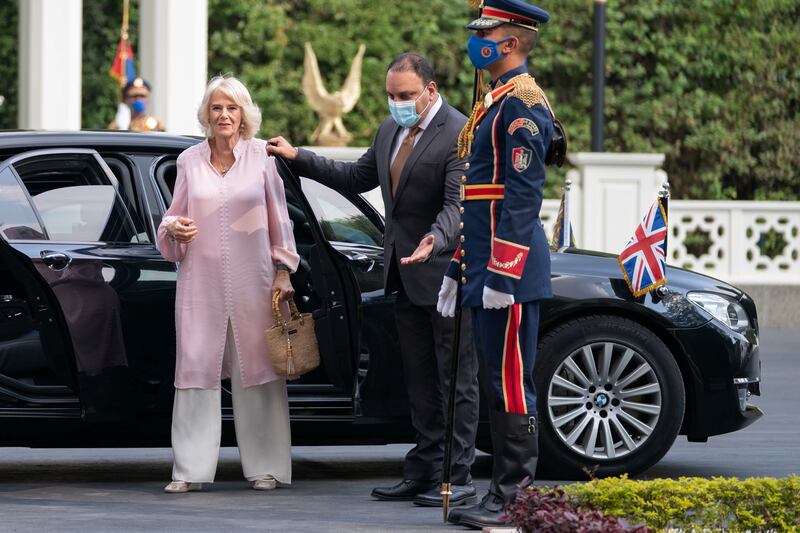 Camilla arrives at Al-Ittihadiya Palace. Reuters