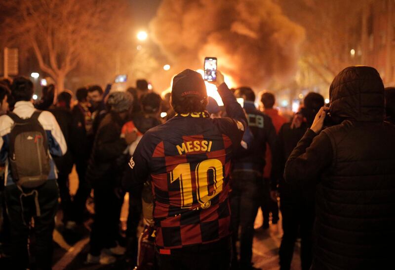 The last clasico was in December, a 0-0 draw. At the time there were protests in Barcelona. Here fires burn towards the end of a Catalan pro-independence demo outside the Camp Nou. AP