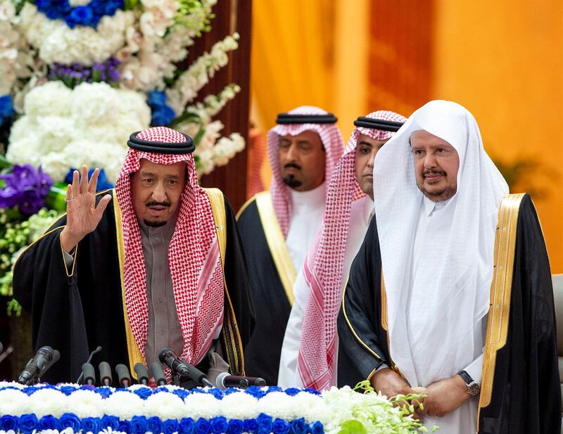 King Salma arrives to address the Shura Council. Saudi Royal Court / Reuters