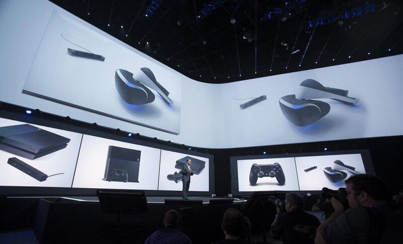 Andrew House, president and group chief executive of Sony Computer Entertainment, presents Project Morpheus - a virtual reality system. Mario Anzuoni / Reuters