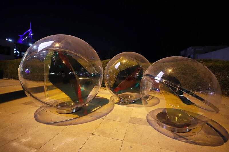 DUBAI, UNITED ARAB EMIRATES , December 24 – 2020 :- Art works installed next to the bus stops on Jumeirah beach road in Dubai. Total eight art works created by international artist installed near the bus stops. ( Pawan Singh / The National ) For Standalone/Online/Instagram/Big Picture