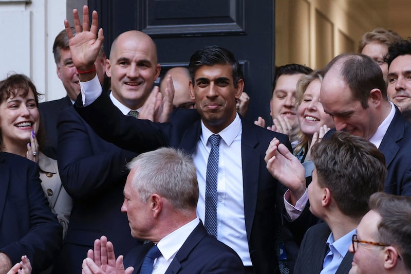 Greeted by colleagues at Conservative Party HQ after having been announced winner of the leadership contest in October 2022. Getty Images