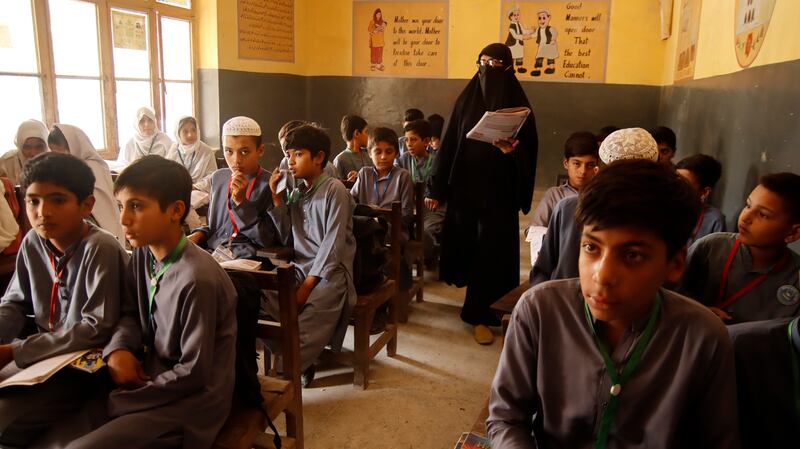 Sameena Gul teaching a class at Danish Model School in Peshawar
