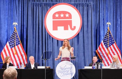 Lara Trump, daughter-in-law of former US President Donald Trump, speaks at the Republican National Committee (RNC) Spring meeting on March 8, in Houston, Texas. AFP