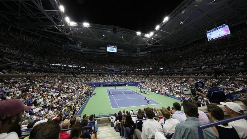 A view inside Arthur Ashe Stadium during the quarter-final match between Serena Williams and Venus Williams at the US Open on Tuesday. Andrew Gombert / EPA