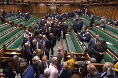 MPs clearing the floor after a division to vote on the Letwin/Grieve amendment. EPA