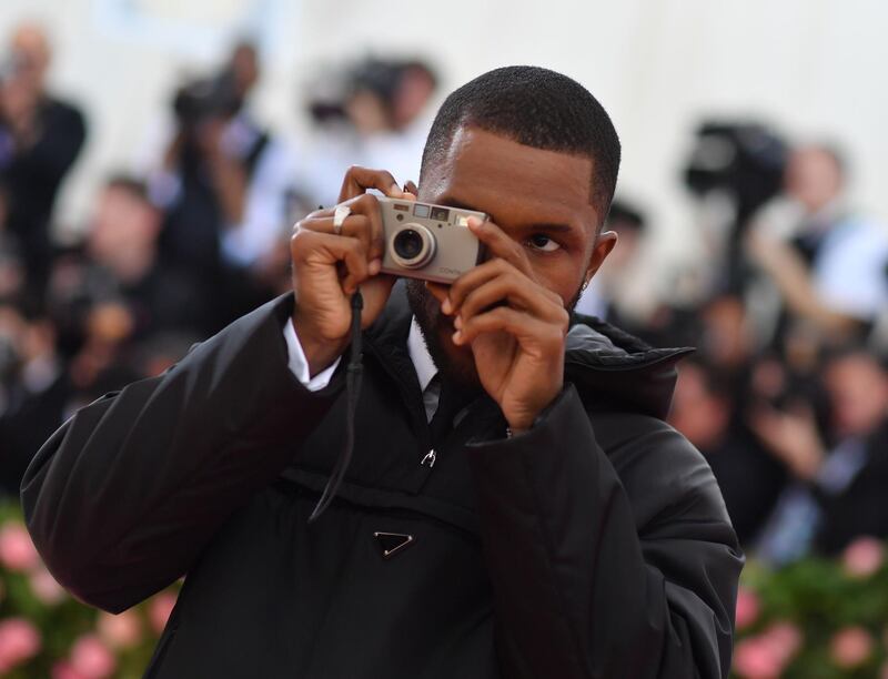 US singer-songwriter Frank Ocean arrives for the 2019 Met Gala at the Metropolitan Museum of Art on May 6, 2019, in New York. The Gala raises money for the Metropolitan Museum of Art’s Costume Institute. The Gala's 2019 theme is “Camp: Notes on Fashion" inspired by Susan Sontag's 1964 essay "Notes on Camp". / AFP / ANGELA  WEISS
