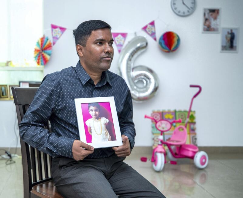 A father donates the organs of his daughter. Aruna Kumar holds some memories of his daughter, Bhamani at his home in central Abu Dhabi on May 27, 2021. Victor Besa / The National.
Reporter: Shireena Al Nowais for News