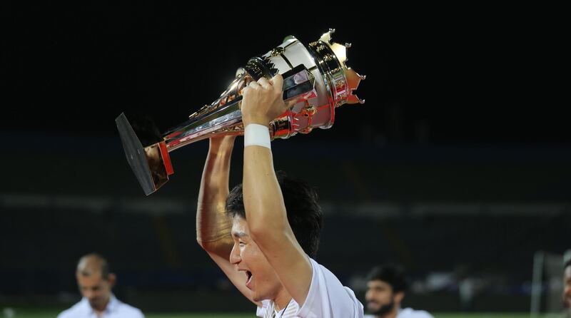 Al Wahda celebrate UAE Super Cup success following a penalty shoot-out victory over Al Ain in the Arabian Gulf Super Cup match played in Cairo, Egypt. Courtesy AGL