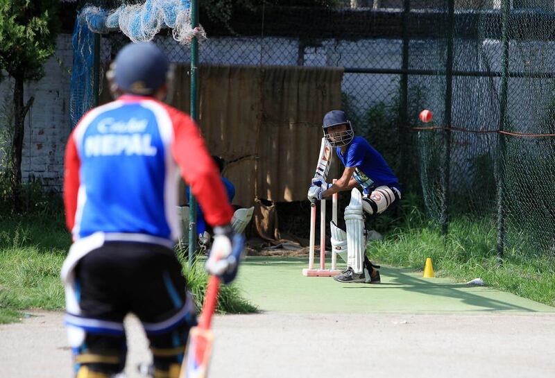 A batsman shown in a nets session at the Baluwatar Cricket Club in Kathmandu, Nepal. Pawan Singh / The National
