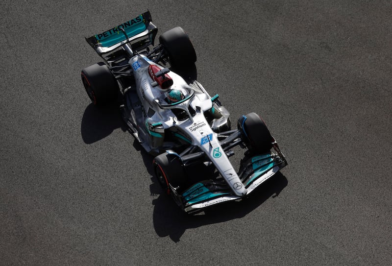 Mercedes' George Russell in action during first practice. Reuters