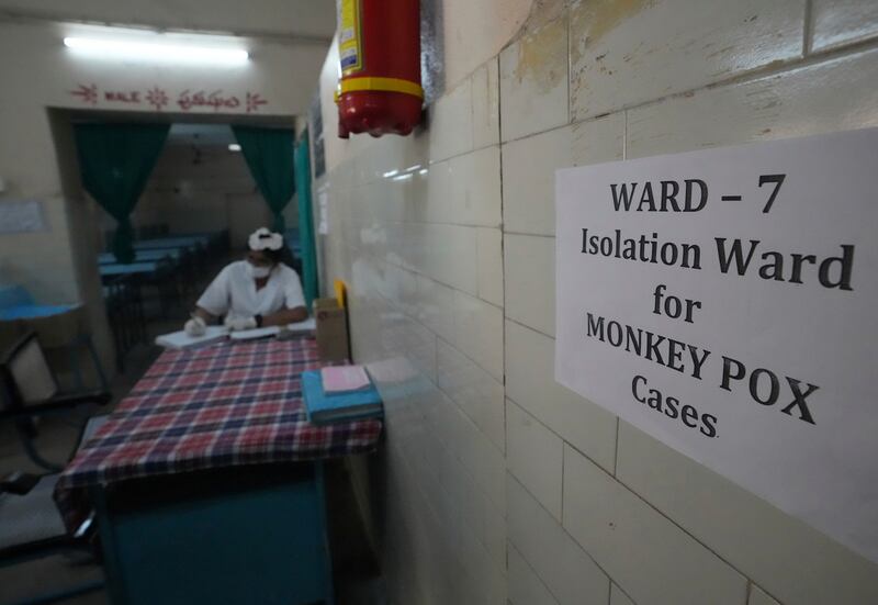 A health worker works at a monkeypox ward set up at a government hospital in Hyderabad, India on Wednesday, July 20. India recorded its first monkeypox case last week. AP