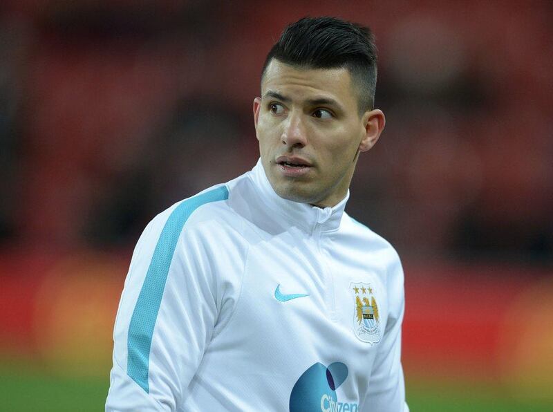 Manchester City’s Sergio Aguero shown during warm ups before his team played Sunderland on Tuesday night. Oli Scarff / AFP