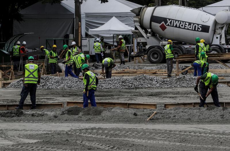 Construction workers  inside the Maracana Stadium in Rio de Janeiro. EPA