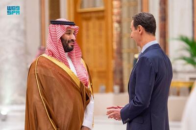 Crown Prince Mohammed bin Salman speaks to Syria's President Bashar Al Assad during the emergency meeting in Riyadh. SPA