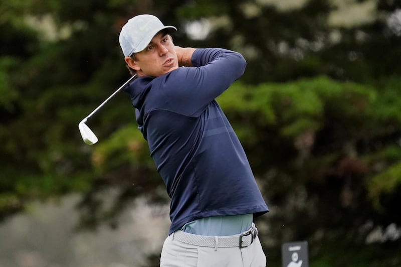 Brooks Koepka watches his tee shot on the 11th hole during the first round of the PGA Championship. AP