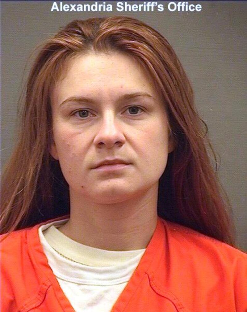 FILE - This Friday, Aug. 17, 2018 photo provided by the Alexandria, Va., Detention Center shows Maria Butina. (Alexandria Detention Center via AP)