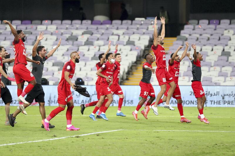 Shabab Al Ahli celebrate winning the game between Shabab Al Ahli and Al Nasr in the PresidentÕs Cup final in Al Ain on May 16th, 2021. Chris Whiteoak / The National. 
Reporter: John McAuley for Sport