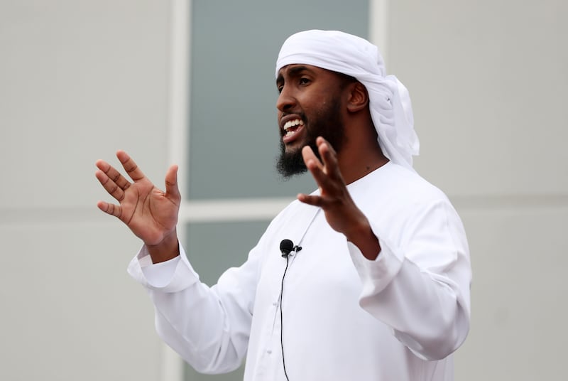The imam delivers his Eid sermon at Al Salam Community School