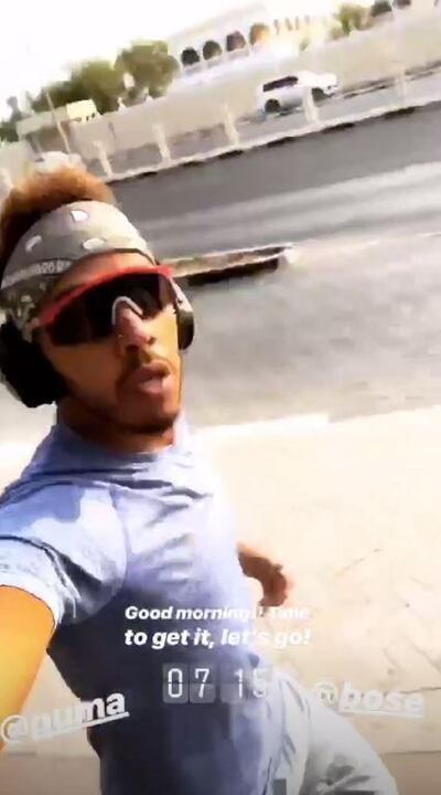 Lewis Hamilton shared this Insta story of himself running in Dubai