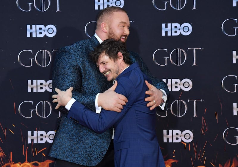 Hafthor Bjornsson (The Mountain), left, and Pedro Pascal (Oberyn Martell) arrive for the 'Game of Thrones' final season premiere at Radio City Music Hall on April 3, 2019 in New York. AFP